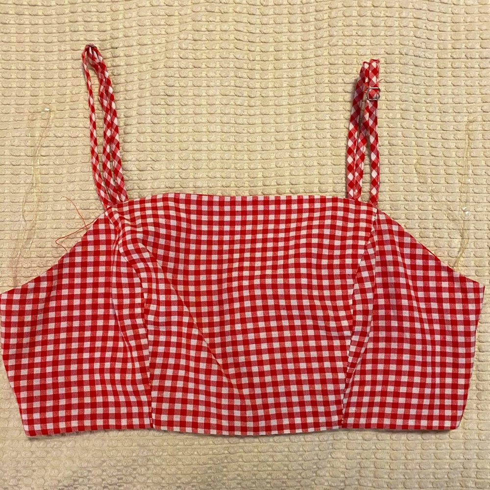 red plaid top